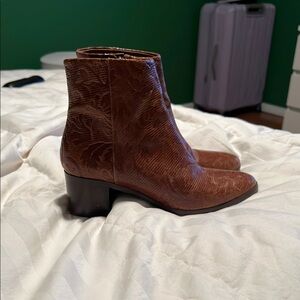 Patricia Nash Brown Ankle Booties with Textured Leather